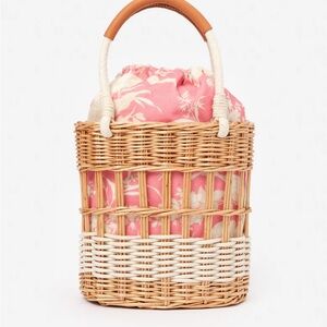 Caryl Wicker Handbag in Giardino Toile - Color Natural/Pink